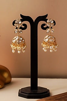 Gold Plated Kundan Polki Dew Drop Jhumka Earrings