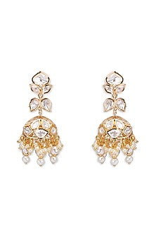 Gold Plated Kundan Polki Dew Drop Jhumka Earrings