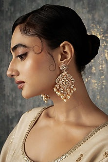 Gold Plated Kundan Polki Peacock Plume Dangler Earrings