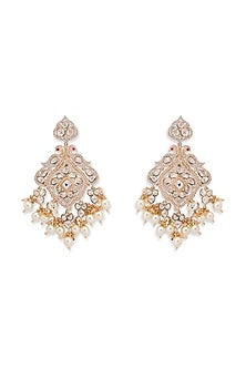 Gold Plated Kundan Polki Peacock Plume Dangler Earrings