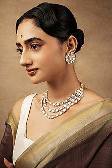 Gold Plated Floral Motif & Gemstone Necklace Set