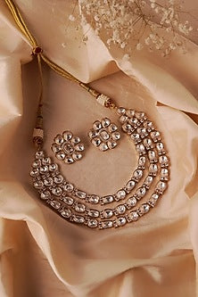 Gold Plated Floral Motif & Gemstone Necklace Set