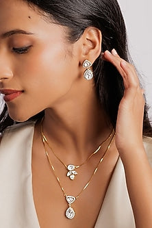Gold Plated Polki Diamond Layered Necklace Set
