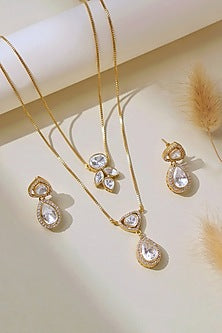 Gold Plated Polki Diamond Layered Necklace Set