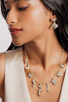 Gold Plated Kundan Polki Charm Necklace Set