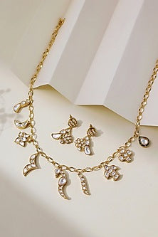 Gold Plated Kundan Polki Charm Necklace Set