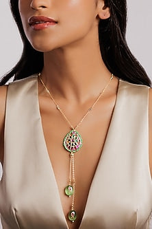 Gold Plated Kundan Polki Long Tassel Necklace