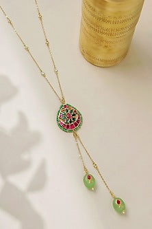 Gold Plated Kundan Polki Long Tassel Necklace