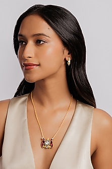 Gold Plated Pink Kundan Polki Parrot Necklace