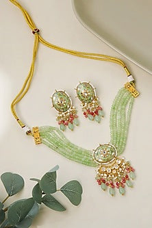 Gold Plated Green Semi-Precious Stone Choker Necklace Set