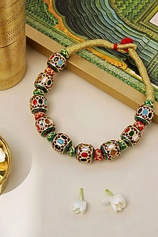 Gold Plated Navratna Stone Enamelled Choker Necklace