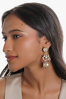Gold Plated Navratna Stone & Kundan Polki Dangler Earrings