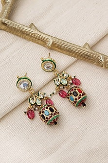 Gold Plated Navratna Stone & Kundan Polki Dangler Earrings