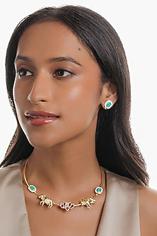 Gold Plated Semi-Precious Stone Hasli Necklace Set