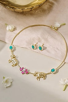 Gold Plated Semi-Precious Stone Hasli Necklace Set