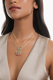 Gold Plated Kundan Polki Dual Chain Necklace