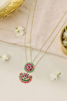 Gold Plated Kundan Polki Dual Chain Necklace
