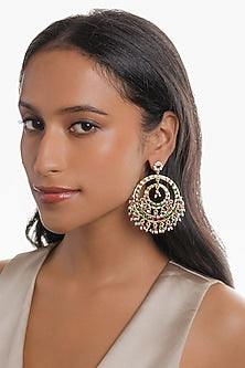Gold Plated Semi-Precious Stone Jadau Chandbali Earrings