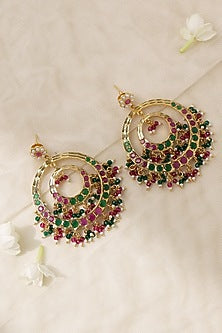 Gold Plated Semi-Precious Stone Jadau Chandbali Earrings