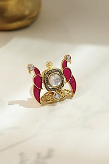 Gold Plated Pink Gemstone Peacock Ring