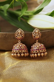 Gold Plated Semi-Precious Stone Jhumka Earrings