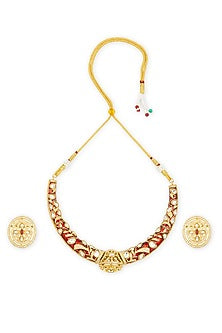 Gold Plated Kundan Polki & Ruby Stone Necklace Set