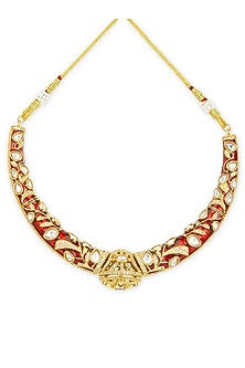Gold Plated Kundan Polki & Ruby Stone Necklace Set