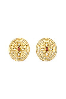Gold Plated Kundan Polki & Ruby Stone Necklace Set