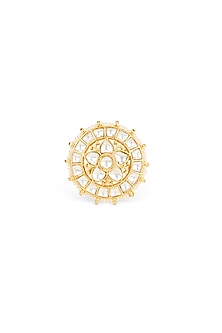 Gold Plated Kundan Polki & Pearl Ring