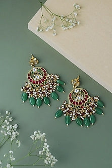 Gold Plated Pink Stone Chandbali Earrings