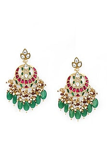 Gold Plated Pink Stone Chandbali Earrings