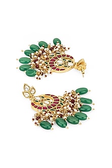 Gold Plated Pink Stone Chandbali Earrings