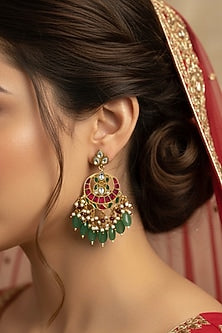 Gold Plated Pink Stone Chandbali Earrings