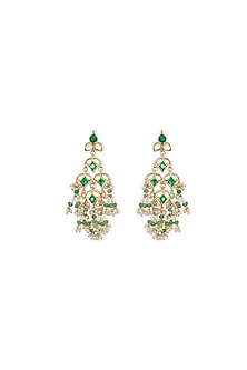 Gold Plated Green Kundan Polki Dangler Earrings