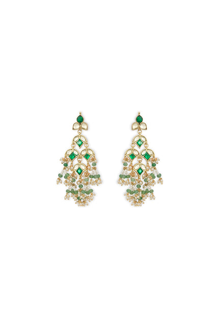 Gold Plated Green Kundan Polki Dangler Earrings