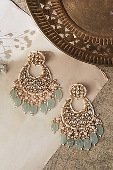 Gold Plated Kundan Polki & Jade Drop Chandbali Earrings