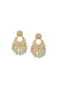 Gold Plated Kundan Polki & Jade Drop Chandbali Earrings