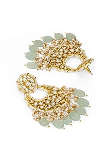 Gold Plated Kundan Polki & Jade Drop Chandbali Earrings