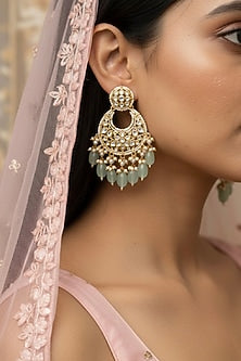 Gold Plated Kundan Polki & Jade Drop Chandbali Earrings