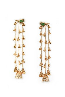Gold Plated Semi-Precious Stone Duster-Style Jhumka Earrings
