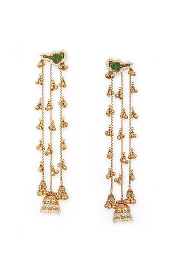 Gold Plated Semi-Precious Stone Duster-Style Jhumka Earrings