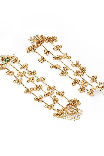 Gold Plated Semi-Precious Stone Duster-Style Jhumka Earrings
