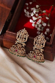 Gold Plated Semi-Precious Stone Temple Jhumka Earrings
