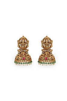 Gold Plated Semi-Precious Stone Temple Jhumka Earrings