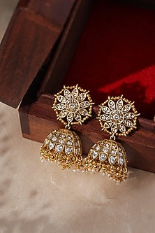 Gold Plated Kundan Polki Jhumka Earrings