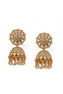 Gold Plated Kundan Polki Jhumka Earrings