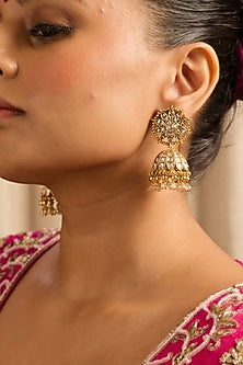 Gold Plated Kundan Polki Jhumka Earrings