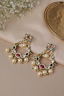 Gold Plated Navratna Gemstone Chandbali Earrings