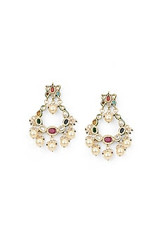 Gold Plated Navratna Gemstone Chandbali Earrings