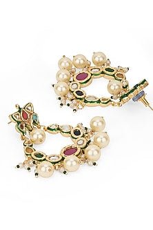 Gold Plated Navratna Gemstone Chandbali Earrings